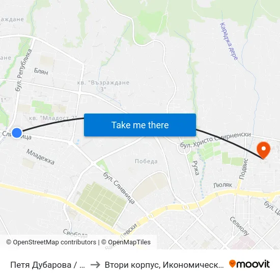 Петя Дубарова / Petya Dubarova to Втори корпус, Икономически Университет - Варна map