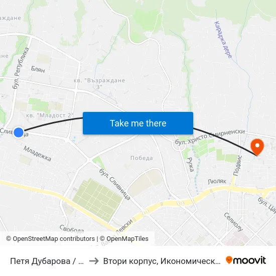 Петя Дубарова / Petya Dubarova to Втори корпус, Икономически Университет - Варна map