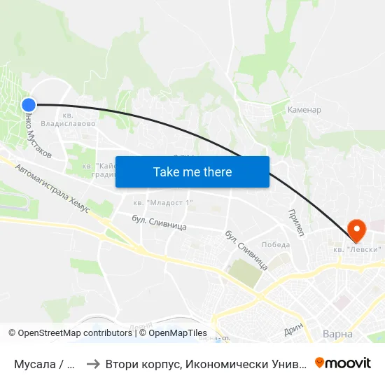 Мусала / Musala to Втори корпус, Икономически Университет - Варна map