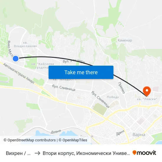 Вихрен / Vihren to Втори корпус, Икономически Университет - Варна map