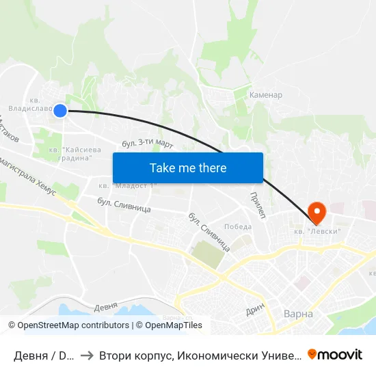 Девня / Devnya to Втори корпус, Икономически Университет - Варна map