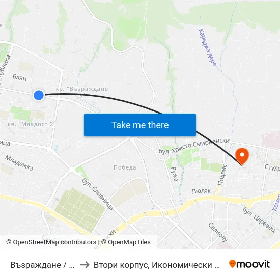 Възраждане / Vazrajdane to Втори корпус, Икономически Университет - Варна map