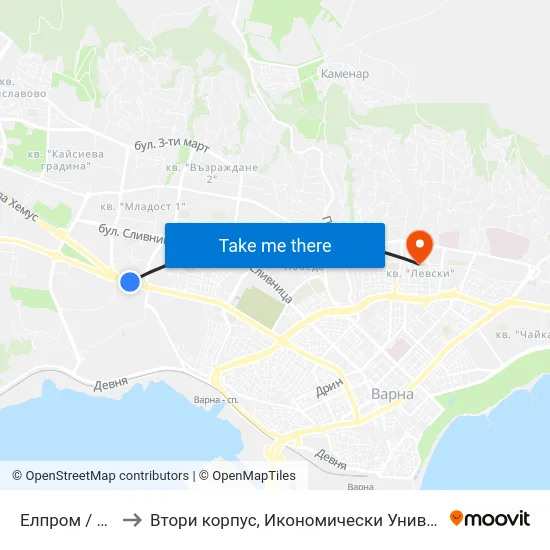Елпром / Elprom to Втори корпус, Икономически Университет - Варна map