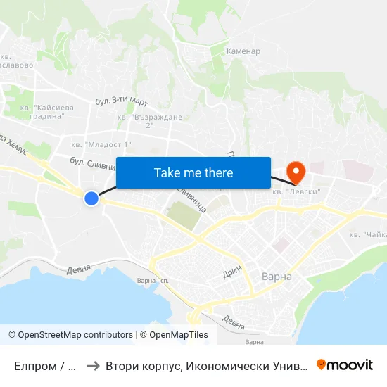 Елпром / Elprom to Втори корпус, Икономически Университет - Варна map