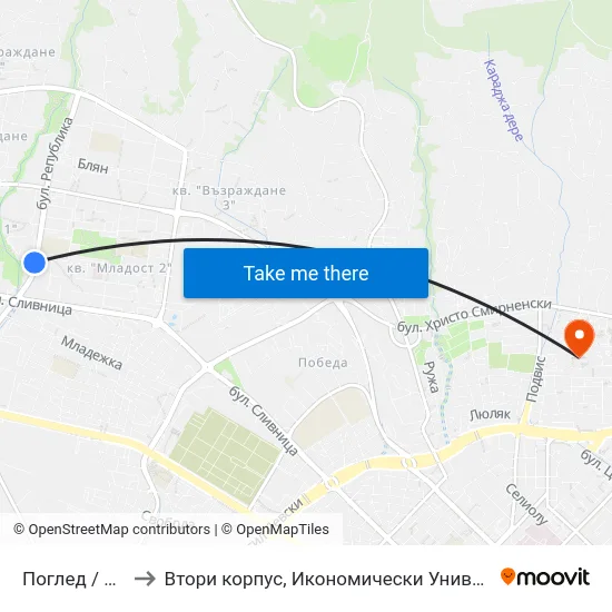 Поглед / Pogled to Втори корпус, Икономически Университет - Варна map