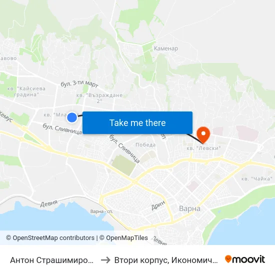Антон Страшимиров / Anton Strashimirov to Втори корпус, Икономически Университет - Варна map