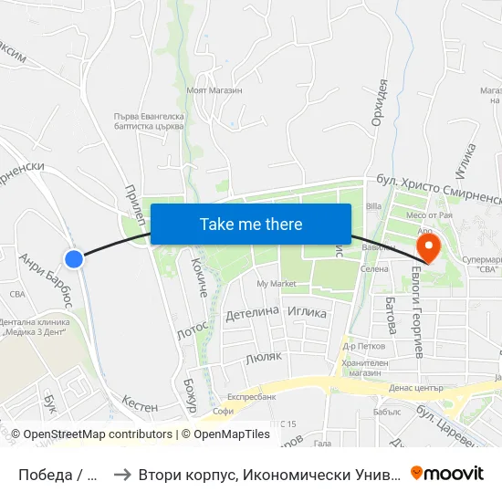 Победа / Pobeda to Втори корпус, Икономически Университет - Варна map