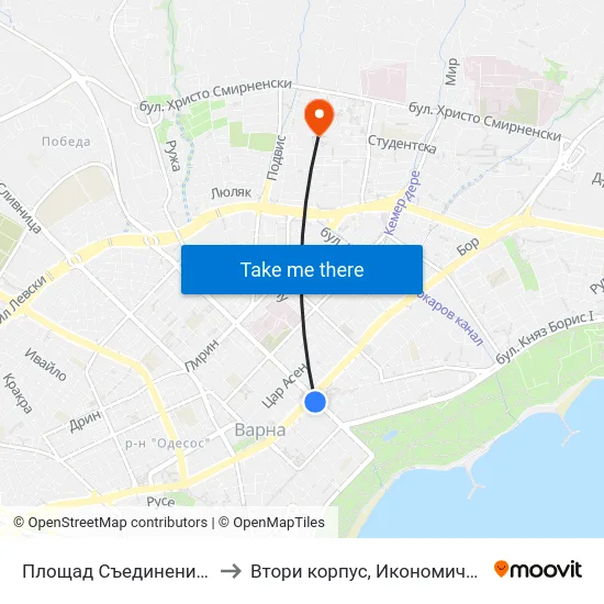 Площад Съединение / Saedinenie Square to Втори корпус, Икономически Университет - Варна map