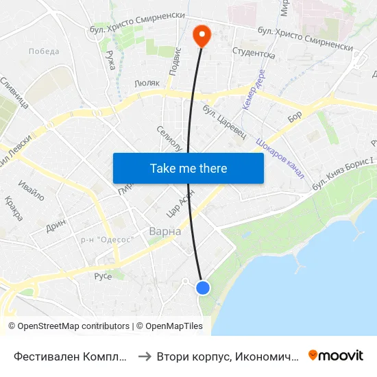 Фестивален Комплекс / Festival Complex to Втори корпус, Икономически Университет - Варна map