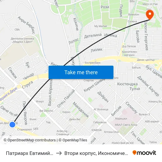 Патриарх Евтимий / Patriarch Evtimiy to Втори корпус, Икономически Университет - Варна map