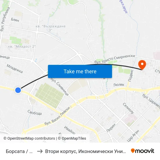 Борсата / Borsata to Втори корпус, Икономически Университет - Варна map
