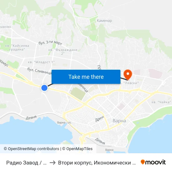 Радио Завод / Radio Plant to Втори корпус, Икономически Университет - Варна map