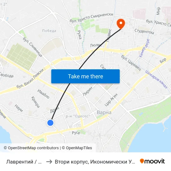 Лаврентий / Laurentius to Втори корпус, Икономически Университет - Варна map
