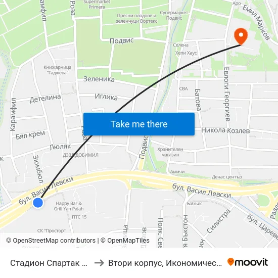Стадион Спартак / Spartak Stadium to Втори корпус, Икономически Университет - Варна map