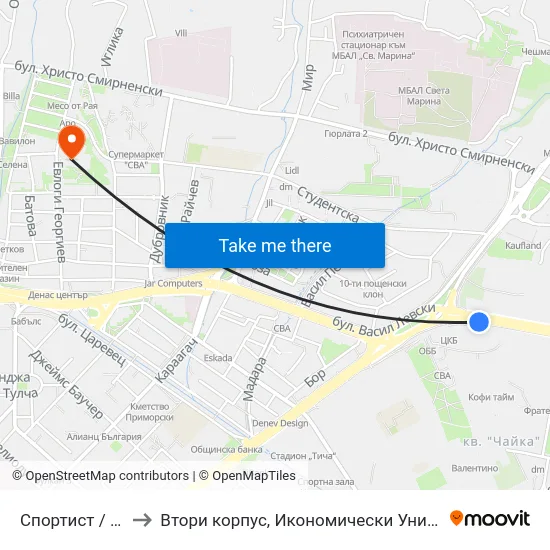 Спортист / Sportist to Втори корпус, Икономически Университет - Варна map