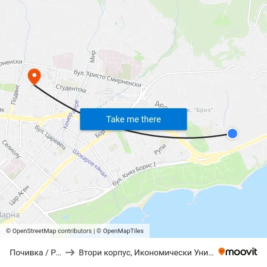 Почивка / Pochivka to Втори корпус, Икономически Университет - Варна map