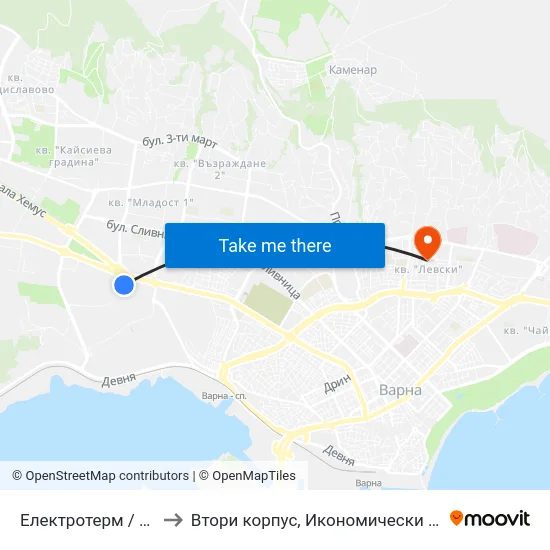 Електротерм / Electrotherm to Втори корпус, Икономически Университет - Варна map