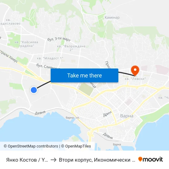Янко Костов / Yanko Kostov to Втори корпус, Икономически Университет - Варна map