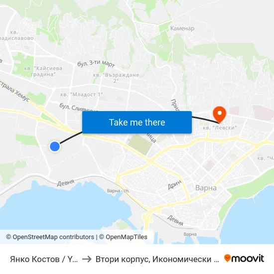 Янко Костов / Yanko Kostov to Втори корпус, Икономически Университет - Варна map