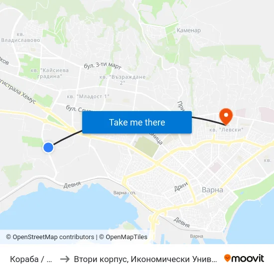 Кораба / Koraba to Втори корпус, Икономически Университет - Варна map