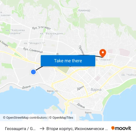 Геозащита / Geoprotection to Втори корпус, Икономически Университет - Варна map