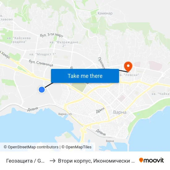 Геозащита / Geoprotection to Втори корпус, Икономически Университет - Варна map