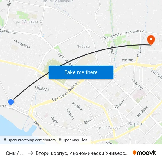 Смк / Smk to Втори корпус, Икономически Университет - Варна map