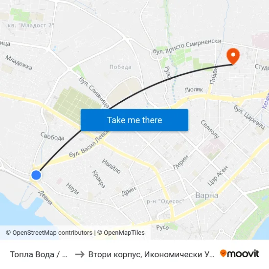 Топла Вода / Topla Voda to Втори корпус, Икономически Университет - Варна map