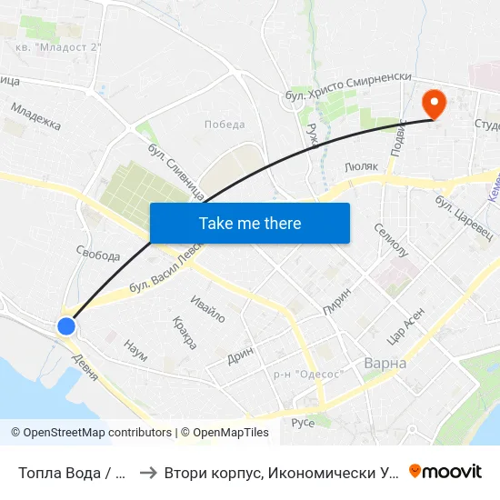 Топла Вода / Topla Voda to Втори корпус, Икономически Университет - Варна map