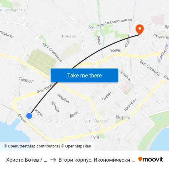 Христо Ботев / Hristo Botev to Втори корпус, Икономически Университет - Варна map