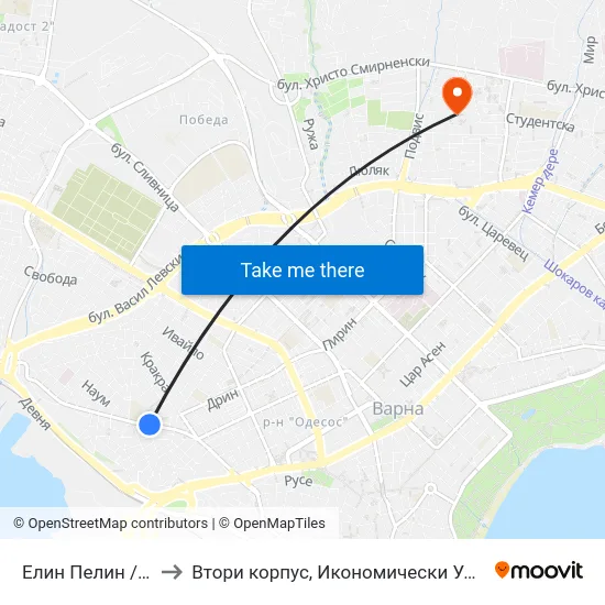 Елин Пелин / Elin Pelin to Втори корпус, Икономически Университет - Варна map
