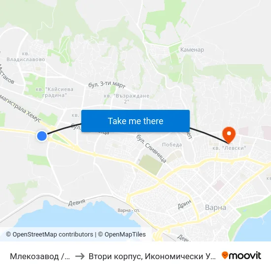 Млекозавод / Milk Plant to Втори корпус, Икономически Университет - Варна map