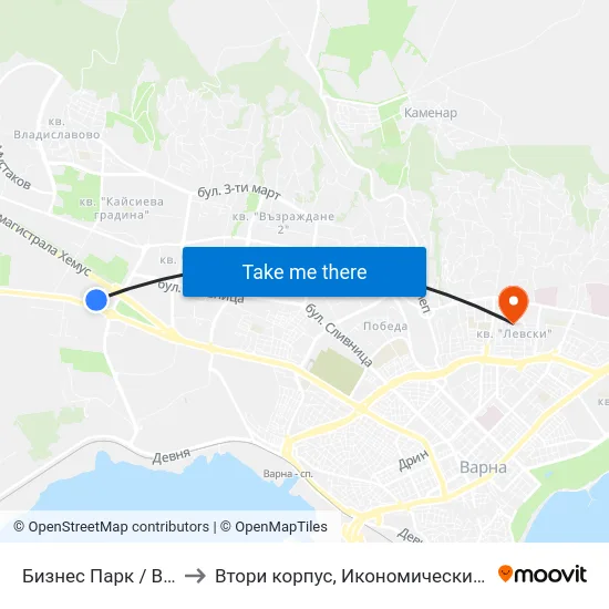 Бизнес Парк / Business Park to Втори корпус, Икономически Университет - Варна map
