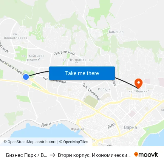 Бизнес Парк / Business Park to Втори корпус, Икономически Университет - Варна map