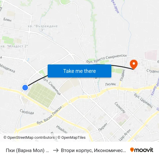 Пки (Варна Мол) / Pki (Varna Mall) to Втори корпус, Икономически Университет - Варна map