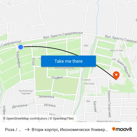 Роза / Roza to Втори корпус, Икономически Университет - Варна map