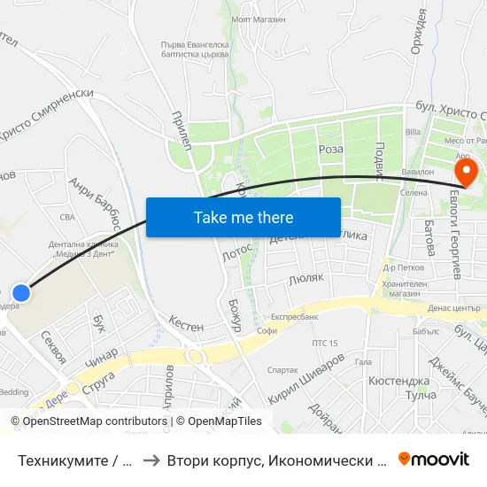 Техникумите / Tehnikumite to Втори корпус, Икономически Университет - Варна map