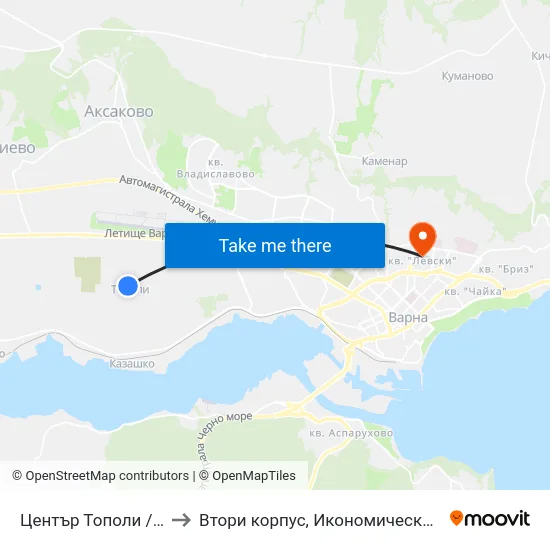 Център Тополи / Center Topoli to Втори корпус, Икономически Университет - Варна map