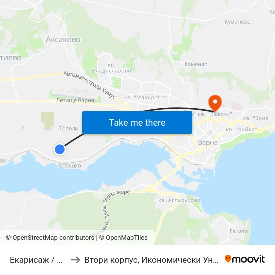 Екарисаж / Ekarisazh to Втори корпус, Икономически Университет - Варна map