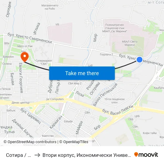 Сотира / Sotira to Втори корпус, Икономически Университет - Варна map