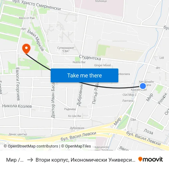 Мир / Mir to Втори корпус, Икономически Университет - Варна map