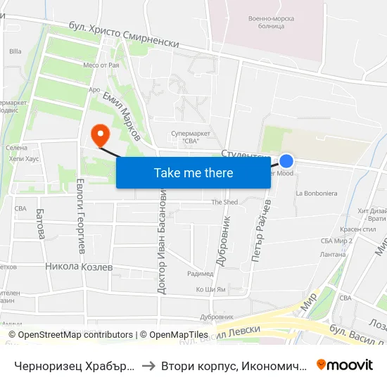 Черноризец Храбър / Chernorizets Hrabar to Втори корпус, Икономически Университет - Варна map