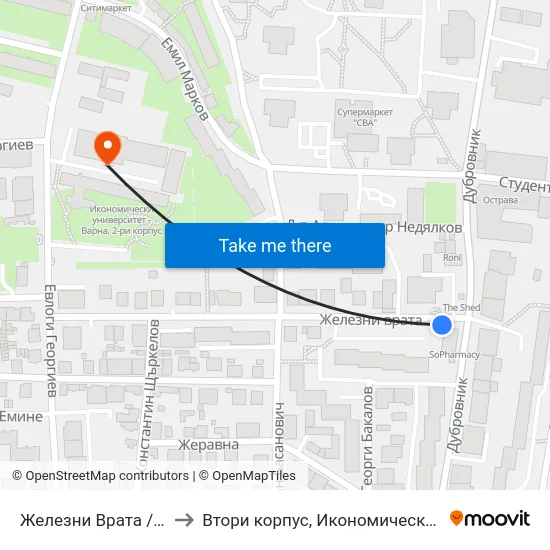 Железни Врата / Zhelezni Vrata to Втори корпус, Икономически Университет - Варна map