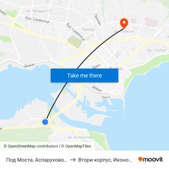 Под Моста, Аспарухово / under the Bridge, Asparuhovo to Втори корпус, Икономически Университет - Варна map