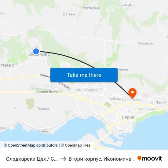 Сладкарски Цех / Confectionery Factory to Втори корпус, Икономически Университет - Варна map