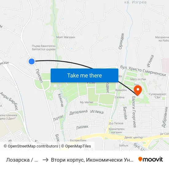 Лозарска / Lozarska to Втори корпус, Икономически Университет - Варна map