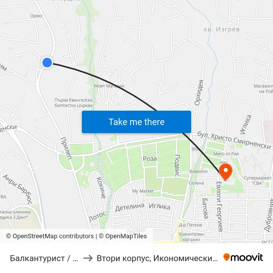 Балкантурист / Balkantourist to Втори корпус, Икономически Университет - Варна map