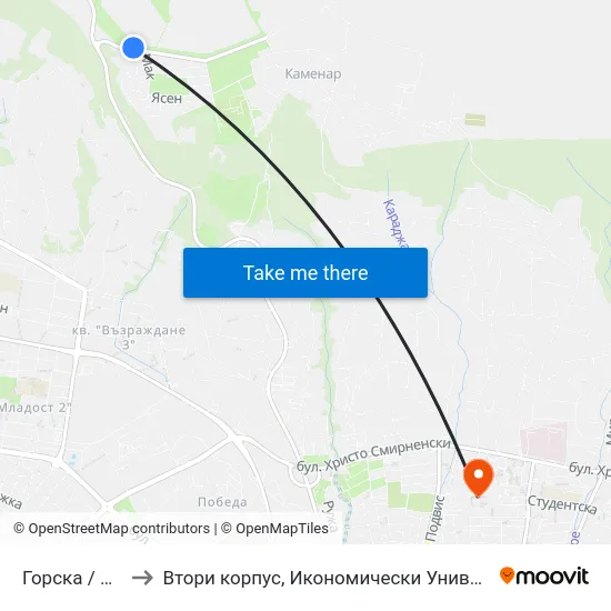 Горска / Gorska to Втори корпус, Икономически Университет - Варна map