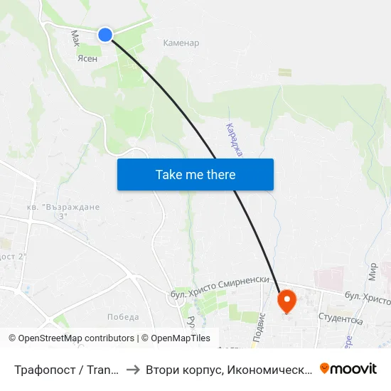 Трафопост / Transformer Station to Втори корпус, Икономически Университет - Варна map
