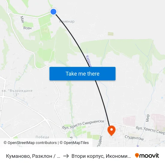 Куманово, Разклон / Fork Road For Kumanovo to Втори корпус, Икономически Университет - Варна map